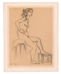 Siddende kvindelig nøgen, en fod på en skammel af Henri Matisse