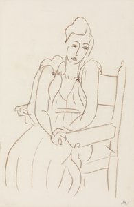 Siddende kvinde (brunt vokskridt på papir) af Henri Matisse