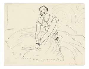 Siddende kvinde med fuldskørtet kjole af Henri Matisse