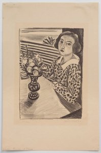 Siddende ung pige med en blomsterbuket af Henri Matisse