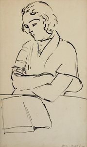 Woman Reading, ca. 1922 (pen og sort blæk på papir) af Henri Matisse