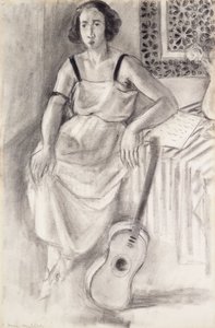 Kvinde sidder med en guitar, ca. 1921-23 (kul på papir) af Henri Matisse