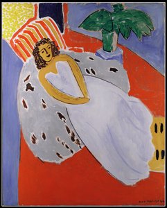 Ung kvinde i hvidt, rød baggrund af Henri Matisse