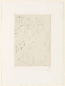 Ung kvinde på en balkon, der ser på parakitter af Henri Matisse