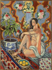 Dekorativ figur på ornamental baggrund 1925 (olie på lærred ) af Henri Matisse