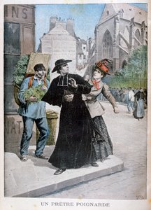 En katolsk præst bliver stukket af en kvinde på gaden, Frankrig, 1897 af Henri Meyer