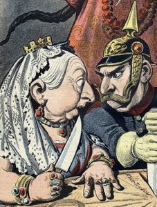 Karikatur af dronning Victoria og karikatur af Wilhelm II af Tyskland den 16. januar 1898, detalje fra Kina-imperialisme-tegneserie (beskåret)