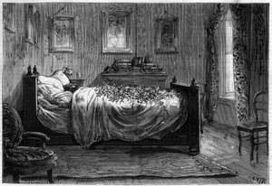 Leon Gambettas død (1838-1882) fransk politiker - ligkammeret - i "The Illustrous Journal"" fra 1883 - Tegning af Henri Meyer (1844-1899) af Henri Meyer