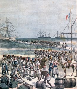 Landgang af de senegalesiske tropper ved New Wharf i Cotonou, Benin, 1892 af Henri Meyer
