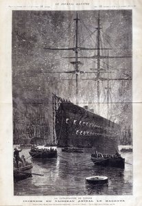 Katastrofen i Toulon: ilden fra flagskibet "" Le Magenta"" - i "" Le Journal Illustrousse"" 1875