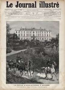 Victoria, dronningen af England i Frankrig i april 1891: A Walk in Grasse - Dronning Victoria a Grasse i Frankrig i april 1891 - Forside til "The Illustrous Journal" fra 1891 - Tegning af Henri Meyer (1844-1899) af Henri Meyer