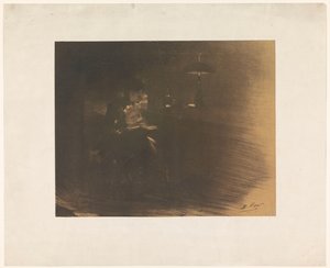 Mørkt værelse med en læsende kvinde af Henri Patrice Dillon (signed by artist)