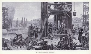 Siege of Alesia, Gallien, 52 f.Kr., Illustration fra moderne kunst i Master Woodcuts (Richard Bong, Berlin, ca. 1904 (gravering) af Henri Paul (after) Motte