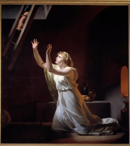 Tortur af en vestal. En vestal, en romersk prætresse, der blev holdt til den kyske, flyttede levende i en kælder for sin forseelse. Maleri af Henri Pierre Danloux (1753-1809) 1790 søn. 1,6x1,45 m - Torturen af en vestaljomfru. En vestal, romersk præstinde,