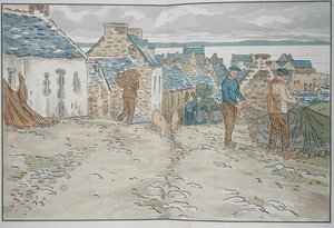 Bretonske fiskere ordner deres garn af Henri Rivière