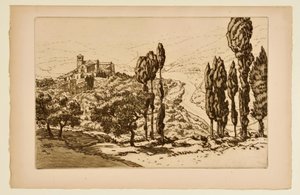 [Basilikaen i Assisi set fra La Rocca] af Henri Rivière