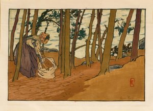 Kvinde henter fyrrenåle (Bors du Trieux, Loguivy) af Henri Rivière