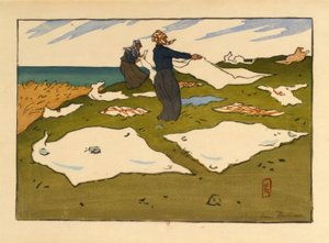Kvinder tørrer vasketøj (Saint-Briac) af Henri Rivière