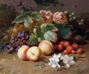 Stilleben med blomster og frugt. Maleri af Henri Robbe (1807-1899) Privat samling. af Henri Robbe