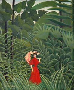 Kvinde i rødt i skoven af Henri Rousseau