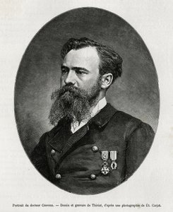 Portræt af Dr. Jules Nicolas Crevaux (1847-1882), læge og opdagelsesrejsende i Sydamerika (fra Fransk Guyana til Argentina), han interesserede sig meget for studiet af moral og historien om de befolkninger, han mødte under sine rejser. talrige bøger af Henri Thiriat