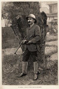 Portræt af Henri Coudreau (1859-1899), professor i geografi og opdagelsesrejsende i Amazonas (Brasilien). Gravering af Thiriat for at illustrere historien "" blandt vores indianere, fire års rejse i Fransk Guyana ""