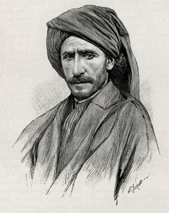 Portræt af Sheik Moses, den mest magtfulde stammeleder i Arabistan (eller den arabiske halvø). Gravering af Thiriat, for at illustrere historien "" Persien, Kaldæa og Susiane""