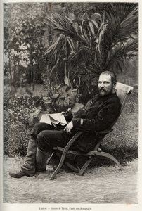 Portræt af forfatteren Dr. Charles Edouard Hocquard (1853-1911), medicinsk hovedfag af 1. klasse. Gravering af Thiriat, for at illustrere historien "" Trente mois au Tonkin"" af Dr. Charles Edouard Hocquard (1853-1911), i 1885, i Le tour du monde, nouveau  af Henri Thiriat