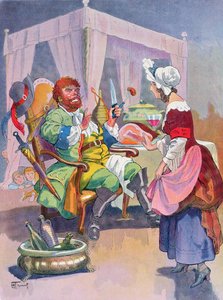 The Ogre dufter frisk menneskekød, illustration til et Perrault-eventyr 