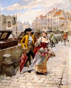 Gentleman and Flower Girl nær bogboder ved Seinen, af Henri Victor Lesur