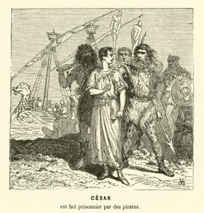 Julius Cæsar taget til fange af kiliciske pirater, mens han krydsede Det Ægæiske Hav, c75 f.Kr. (gravering)