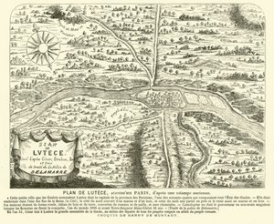 Plan over den romerske by Lutetia, stedet for det moderne Paris (gravering)