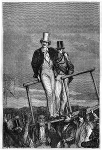 Illustration af bogen "Fra jorden til månen" af Jules Verne, Hetzel-udgaven - Les voyages extraordinaire af Henri de Montaut