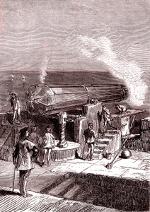 Den gigantiske kanon på øen Malta, kunstværk, "Fra jorden til månen" af Jules Verne af Henri de Montaut