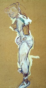 Trapezkunstner justerer sin skjorte af Henri de Toulouse Lautrec