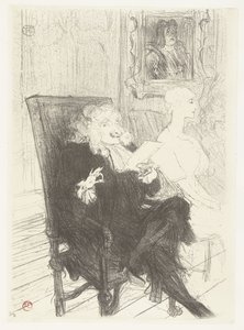 Skuespillere Jules Charles Truffier som Marguerite Moreno i toneelstuk Learned Women Truffier og Moreno i Lærde Kvinder af Henri de Toulouse Lautrec