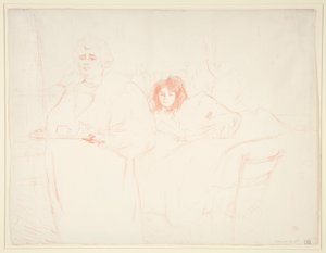 Kvinde med en bakke, morgenmad, Madame Baron et Mademoiselle Popo (Kvinde med en bakke, morgenmad, Madame Baron og Mademoiselle Popo), fra serien Elles af Henri de Toulouse-Lautrec