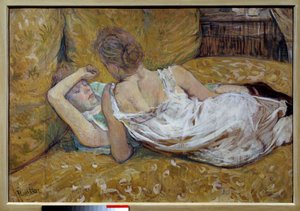 Les deux friendies Unge kvinder liggende på en seng - Maleri af Henri de Toulouse Lautrec (1864-1901) 1895 Collection privee - De to venner - Maleri af Henri de Toulouse Lautrec (1864-1901) af Henri de Toulouse Lautrec