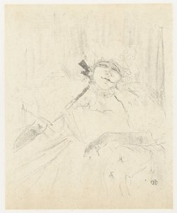 Portret van Yvette Guilbert i lænestol på scenen Yvette Guilbert (gammel sang) Yvette Guilbert: Engelsk serie (serietitel) af Henri de Toulouse Lautrec
