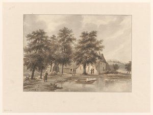 Udsigt over en gård ved vandet af Henricus Franciscus Wiertz (signed by artist)