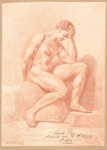 Siddende mand nøgen, set fra siden (2. præmie 1807) af Henricus Franciscus Wiertz