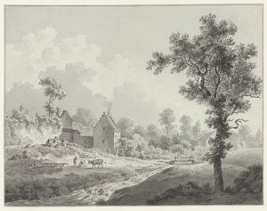 Landskab med en vandmølle på et vandløb af Henricus Josephus Antonissen