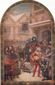 Sir Richard Whittington (1358-1423) uddeler velgørenhed, illustration fra 