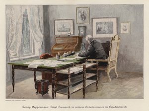 Otto von Bismarck i sit arbejdsværelse i Friedrichsruh, Tyskland (farvegravering) af Henriette Deppermann