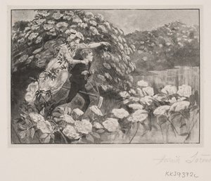 Illustration til H. C. Andersen: "Hyldemor" af Henrik Arnold Hamilkar Sørensen