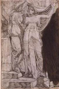 To kvindelige figurer stående på trapper, Rom, maj 1787 af Johann Heinrich Füssli