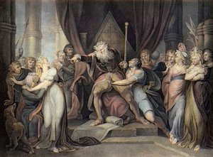Shakespeare - Kong Lear - Kong Lear - Akt I Scene I. - Kong Lear kaster sin datter ud Cordelia - gravering efter Henry Fuseli