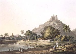 Pagoder ved Trinchicunum, plade XI, indgraveret af Daniel Havell (1785-1826) 1809 (gravering)