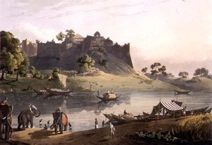 Ruinerne af fortet ved Juanpore ved floden Goomtee, plade V, indgraveret af Daniel Havell (1785-1826) 1809 (gravering)