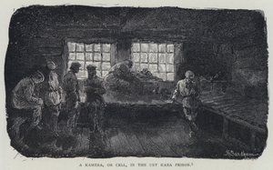 En kamera eller celle i Ust Kara-fængslet (litho) af Henry (after) Sandham